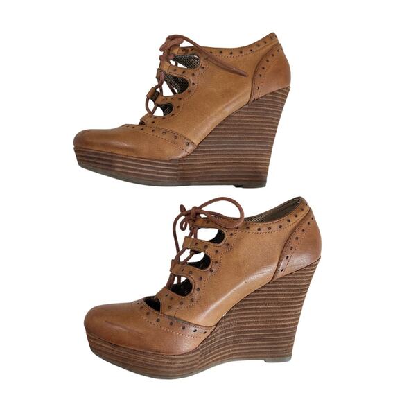 Restricted Y2k Lace Up Platform Wedges Women's Size 7.5 Leather Academic Prep - Picture 4 of 11